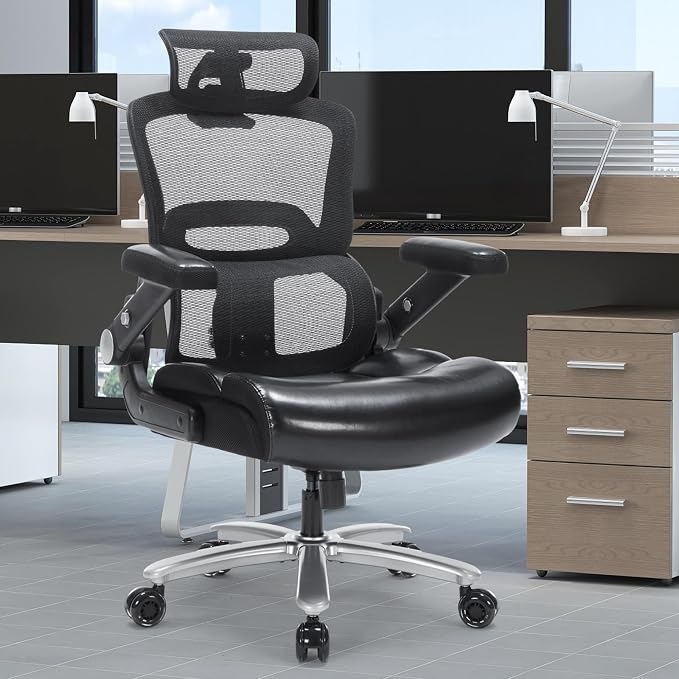 Big and Tall Office Chair 500lbs Heavy Duty Computer Desk Chair with Lumbar Support, Ergonomic Executive Office Chair with 3D Armrest and Wide Comfy Seat, Wheels for Adult