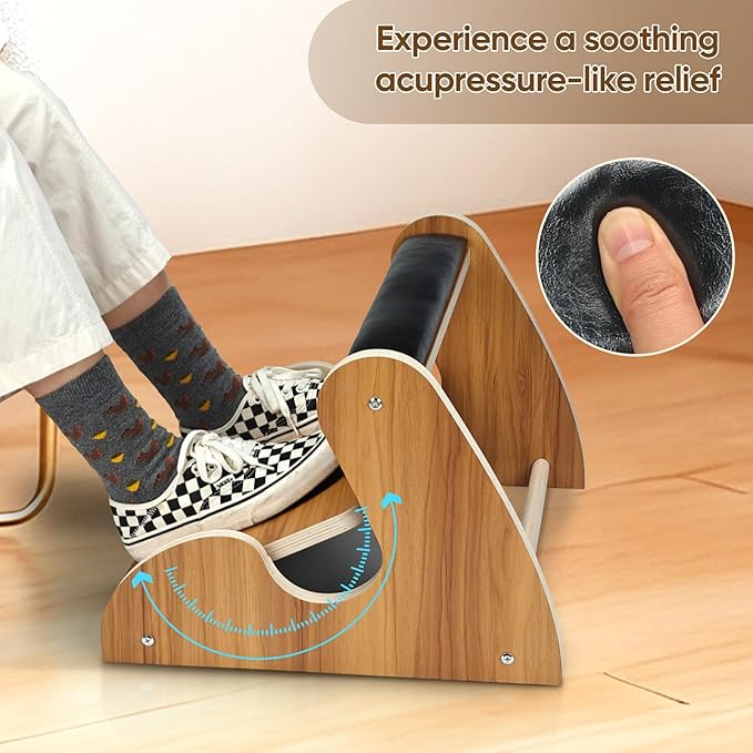 Dual-Layer Wooden Foot Rest Under Desk – Rocking Massage Pad & Cushioned Top, Ergonomic Foot Stool