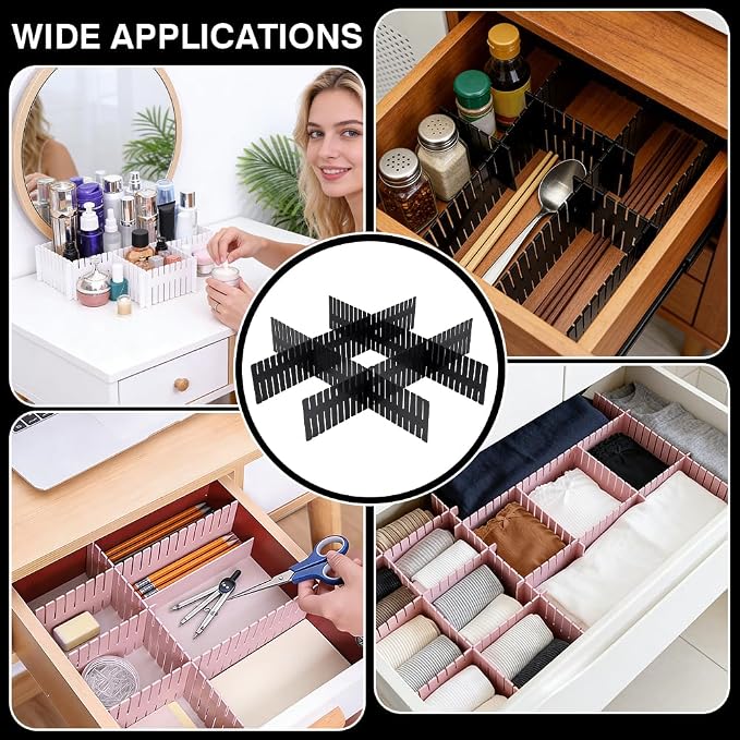 PH PandaHall 40pcs Black Drawer Dividers Plastic Drawer Organizer 14.5x2.7 inch DIY Adjustable Drawers Separators Storage for Kitchen Bedroom Office Sock Underwear Organizing Cutlery Makeup Clothes