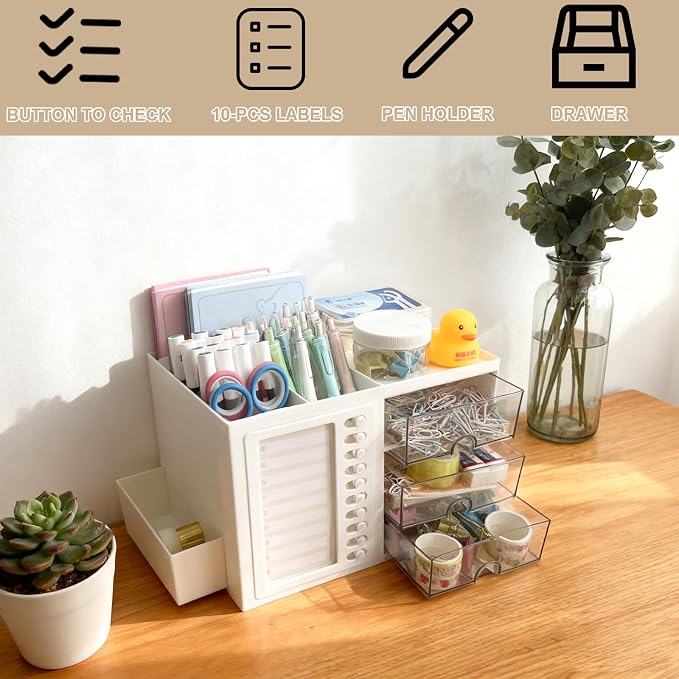 Desk Organizer with Drawer, Stationery Pencil Pen Holder for Desk, Multi-functional Desk Organizers and Accessories, Workspace Organizers for Office School Home Supplies