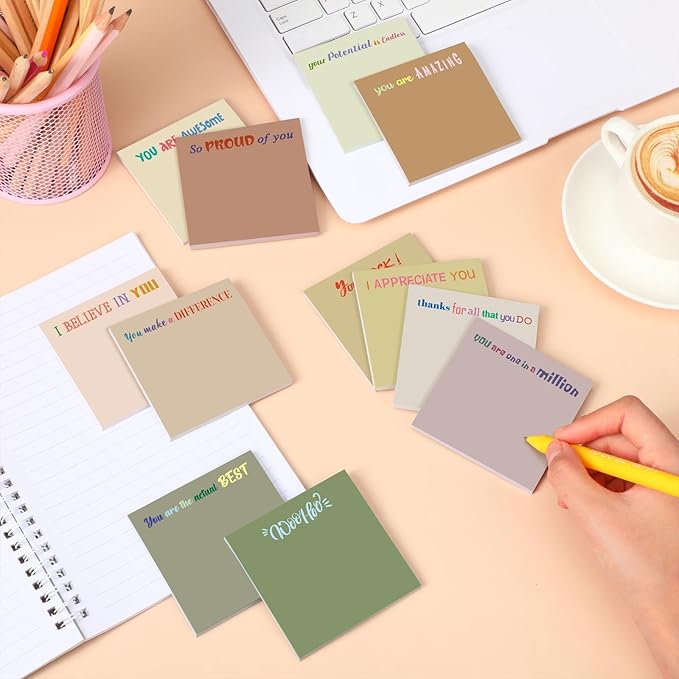 Yinder 24 Pcs Inspirational Sticky Notes Thank You Gift Motivational Sticky Note Pad Employee Appreciation Gift Bulk for Staff Coworker Teacher Nurse Office Groups 3 x 3'' (Thank You,Boho)
