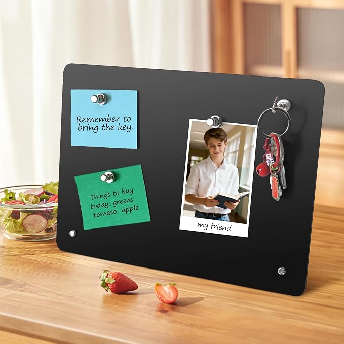 Magnetic Metal Display Bulletin Board, Black, 6 Pack, 11x8 Inch | Horizontal Orientation, Includes 18 Magnets, For Memos Messages Photos, Home School Kitchen Office Use