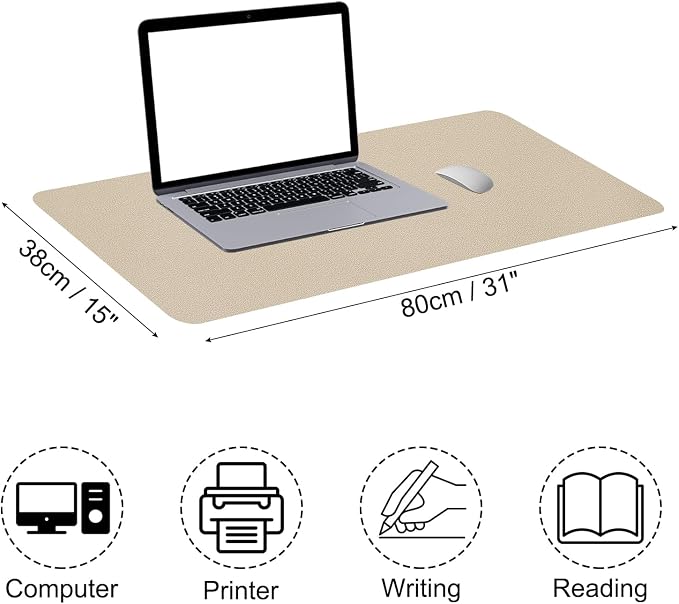 PATIKIL Desk Mat, 31"x15" Non-Slip Waterproof PU Leather Desktop Protector Dual Sided Desk Pad, Khaki