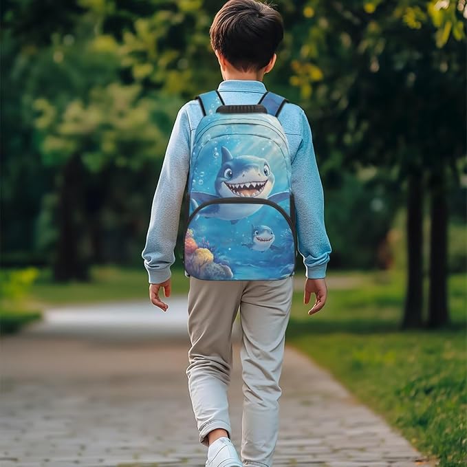 ZFRXIGN Cute Shark Backpack for Boys 4-6 6-8 Bookbag with Cute Pendant 17inch Kindergarten School Girls Bag and Insulated Lunch Box Portable Pencil Case Ocean