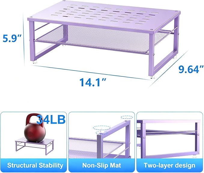gianotter 2-Tier Metal Monitor Stand Riser, Office Desk Storage Organizer for Computer Monitor, Laptop, Printer, Office Supplies (Purple)