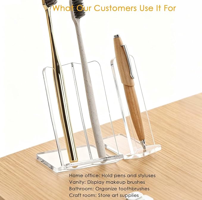 SANRUI Clear Acrylic Pen Holder for Desk, Modern Desktop Organizer, Sleek Pencil Display Stand, Aesthetic Office Accessories, Ideal Graduation & Birthday Gift for Men, Women & Students, 2 Slots