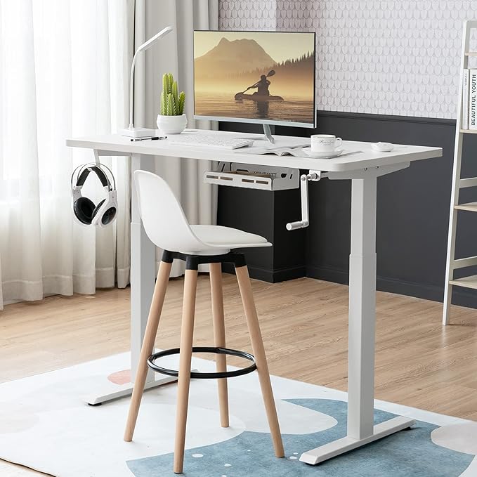 Tangkula Hand Crank Stand Up Desk Frame, Manual Height Adjustable Standing Workstation with Foldable Crank Handle, Cable Management Tray, Headphone Hook, Ergonomic Sit Stand Desk Frame for Home Office
