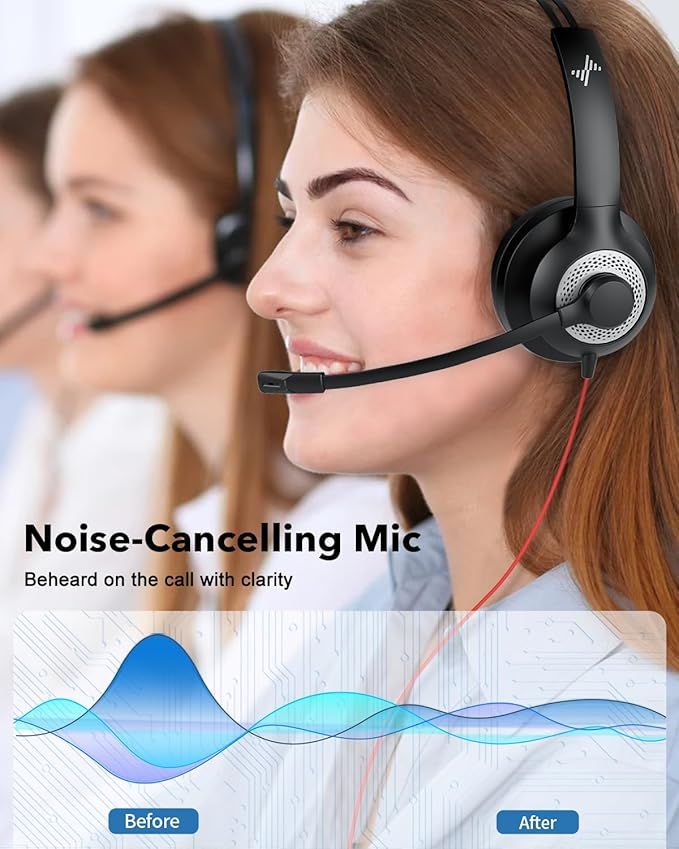 USB Headset with Mic for PC, On-Ear Computer Laptop Headphones with Noise Cancelling Microphone in-line Control for Home Office Online Class (USB+3.5mm Single Ear Headset, Black)