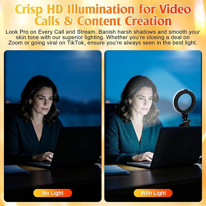 Clip on Ring Light for Laptop, TPQKA 16cm Video Conference Lighting Kit with 5 Color Temperatures & 5 Brightness Levels, Dimmable Webcam Light for Zoom Calls, Remote Working, Live Streaming