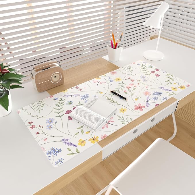 Colorful Star Large Mouse Pad, Floral Waterproof Office Desk Mat, Non-Slip Computer Gaming Mouse Pad, XXL PC Laptop Protector Pads, PU Leather Desk Writing Pads for Office Home, 31.5" x 15.7"