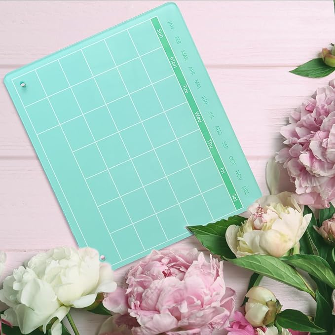 Calendar Dry Erase Board,12"X10",Acrylic Desk Calendar with Stand,Green Dry Erase Board for Home Office School-YL-G-2530