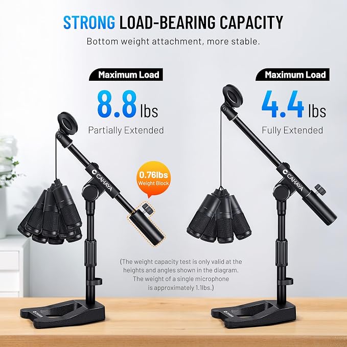 CAHAYA Mic Stand Desk Adjustable - Boom Arm Desktop Microphone Stand Metal Weighted Base A-frame Table Mic Mount with 2 Mic Clips 3/8" to 5/8" Screw Adapter Mic Mount for Singing Stage Performance