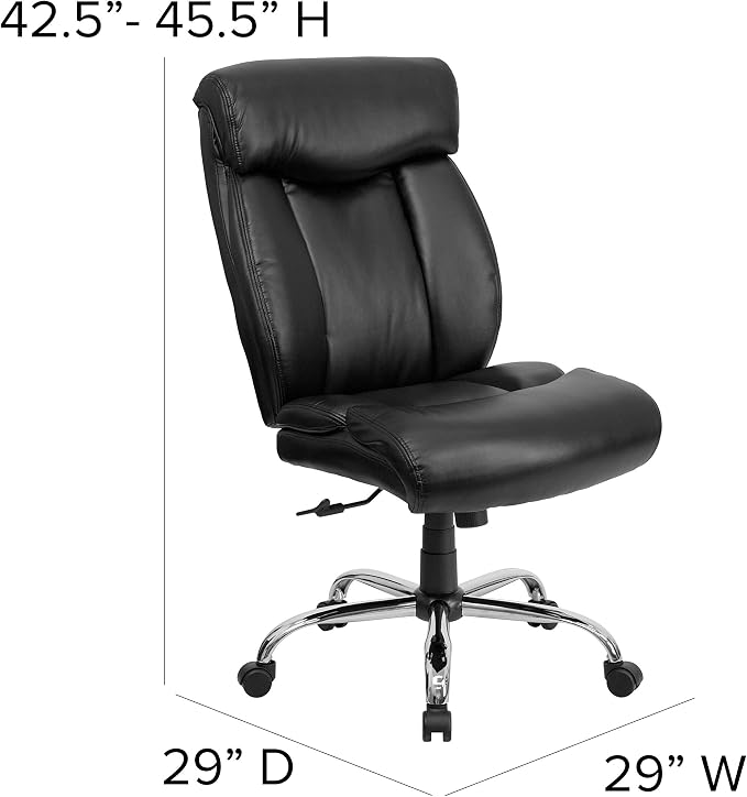Flash Furniture Hercules Series Big & Tall LeatherSoft Swivel Office Chair, Ergonomic High-Back Executive Chair with Full Headrest, Padded Seat, Black