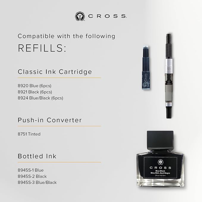 Cross Bailey Refillable Fountain Presented in a Premium Gift Box - Medium Point, Black Ink, Black