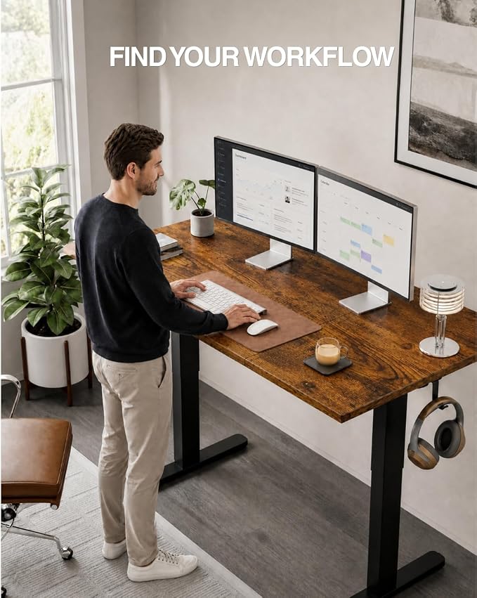 Acrolix Electric Standing Desk, Height Adjustable Home Office Desk with Memory Presets & Cable Management,Rustic Brown Sit Stand Desk for Work from Home, Ergonomic Computer Desk (48" x 24")