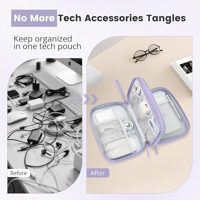 Skycase Tech Pouch - Lightweight Electronics Organizer Travel Case - Double Layers Cable Organizer - All-in-One Storage Bag for Charger, Cord, Phone, Flash Drive, Essentials - L