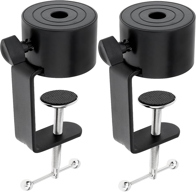 Microphone Stand Table Clamp for Microphone Suspension Boom Scissor Arm Stand Holer, 1/2" Thread Hole Cantilever Bracket Clamp Desk Lamp Clip Fittings Base DIY for Radio Studio Podcast (2)
