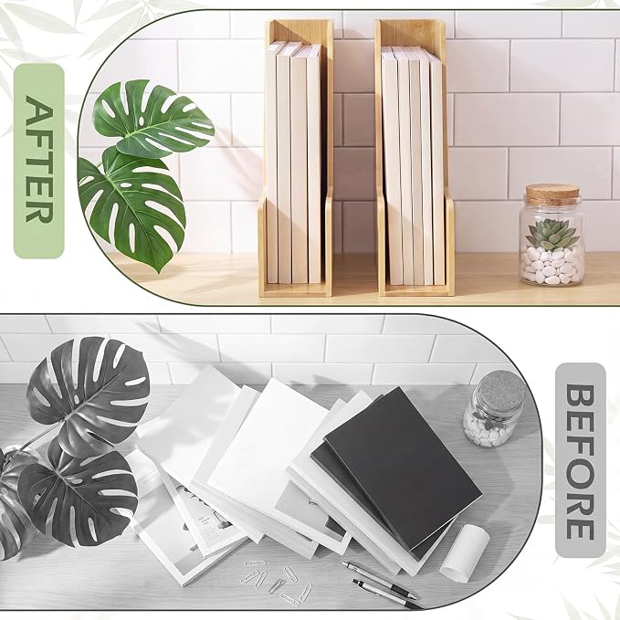 Novabright 2 Pack Bamboo Vertical Magazine File Holder, Desk Holder ＆ Storage Bins Holding for Magazines, Binders, Notebooks, Envelopes, Folders, Multi-purpose Wood Document Organizer for Home Office
