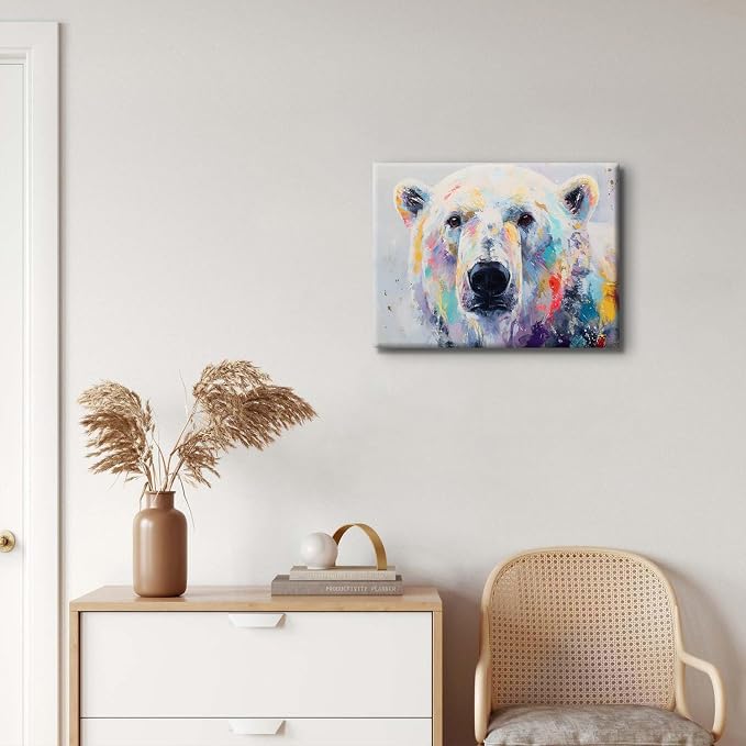 Watercolor Bear Wall Art Nursery Wall Decor Abstract Nature Cute Bear Canvas Picture for Kids Toddler Bedroom Painting Minimalist Safari Animal Poster Prints Artwork Home Playroom Decorations 12x16”