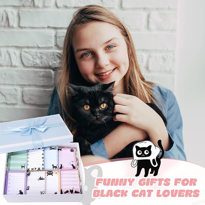 12 Pads Black Cat Sticky Notes 3x4 Inch Cat Notepad Cute Self Stick Notepads Funny Adhesive Memo Pad Office Decor Gifts for Animal Lover Gift Meeting Office Christmas Supplies