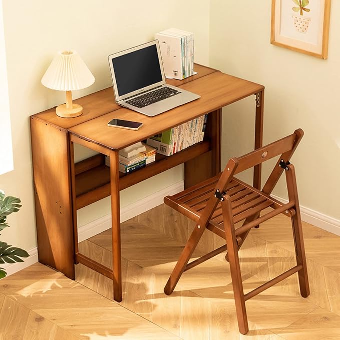 Modern Folding Computer Desk, Walnut, 39 Inch, Natural Bamboo