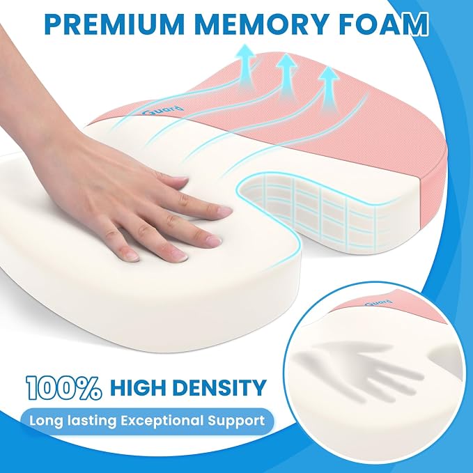 TushGuard Memory Foam Seat Cushion for Office Chair, Car Seat, Pink, XXL | Office Chair Cushion for Car, Airplane - Chair Pad for Long Sitting Sciatica, Hip, Coccyx,Tailbone Pain Relief, Butt Pillow