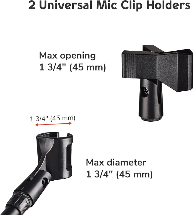 AW Adjustable Height Tripod Boom Microphone Stand Floor Dual Mic Clip Holder 90-degree Rotating Folding Type Boom Arm Tripod for Live Stream Stage