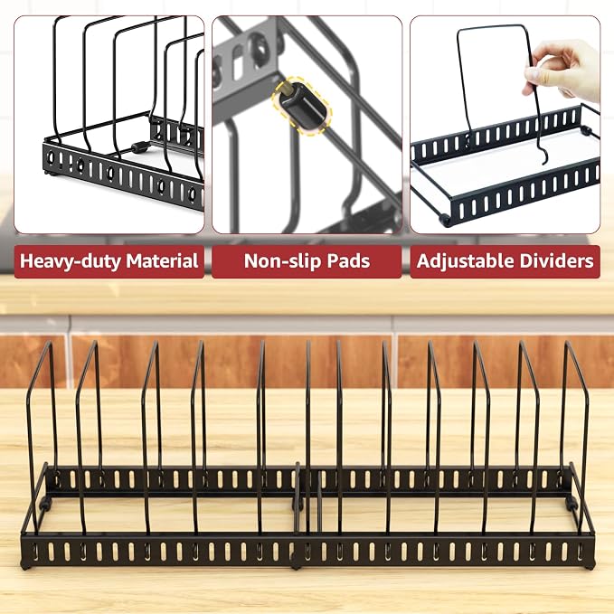 HzTinT Cutting Board and Baking Tray Cookie Sheet Organizer for Cabinet | Expandable 6.9"-13.6" Pan Organizer with 12 Adjustable Dividers, Cutting Board Holder for Cabinet or Countertop Storage