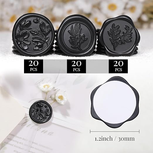 UNIQOOO Wax Seal Stickers - (3 Designs in 1 Pack) Wedding Invitation Envelope Seal Stickers, 60 Pcs Self-Adhesive Stickers, Perfect for Invitation, Christmas, Gift Wrapping