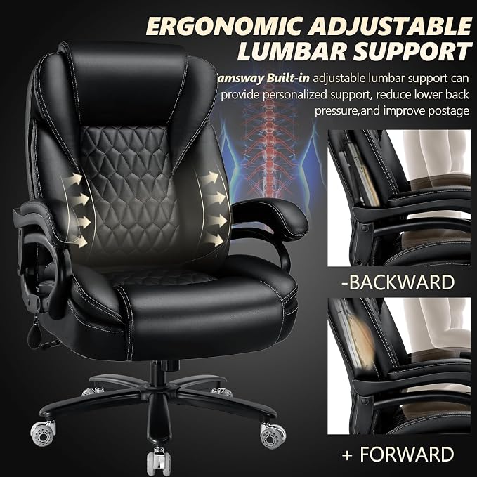 600lbs Big and Tall Office Chair with Pocket Spring Cushion, Heavy Duty Office Chair for Low Back Pain Relief, Large Executive Office Chair (Classic, Black with Gel Seat Cushion)