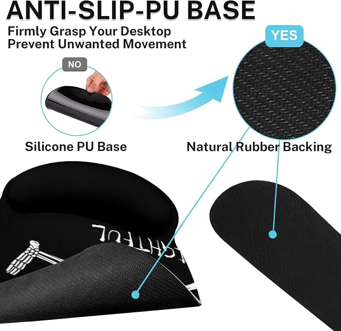Britimes Skull Skeleton Black Ergonomic Mouse Pad Set with Wrist Rest Non-Slip Rubber Base Wrist Cushion Support and Coasters Mousepad with Wrist Support for Computer Keyboard and Desk