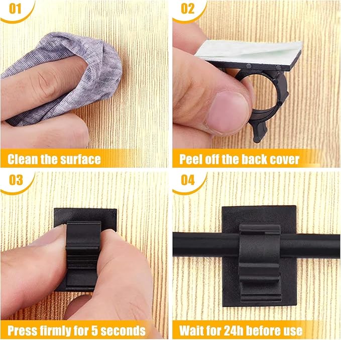 Viaky 30Pcs Black Adjustable Cable Clips,Adhesive Wire Management Clips | Reusable Buckle Self-Adhesive Wiring Fixing Nylon Bracket Wire Management Suitable for 0.3 Inch Diameter(8mm) Cable