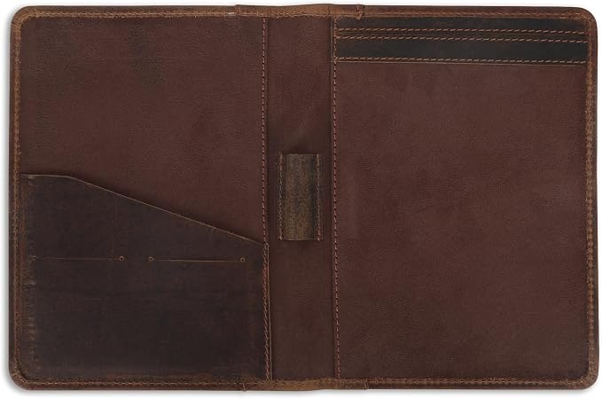 Leather Junior Padfolio for Men Women Business Portfolio Folder Compact 5 x 8 Legal Pad Organizer with Pen Loop Professional Resume Interview Document Holder Padfolio (Dark Brown)
