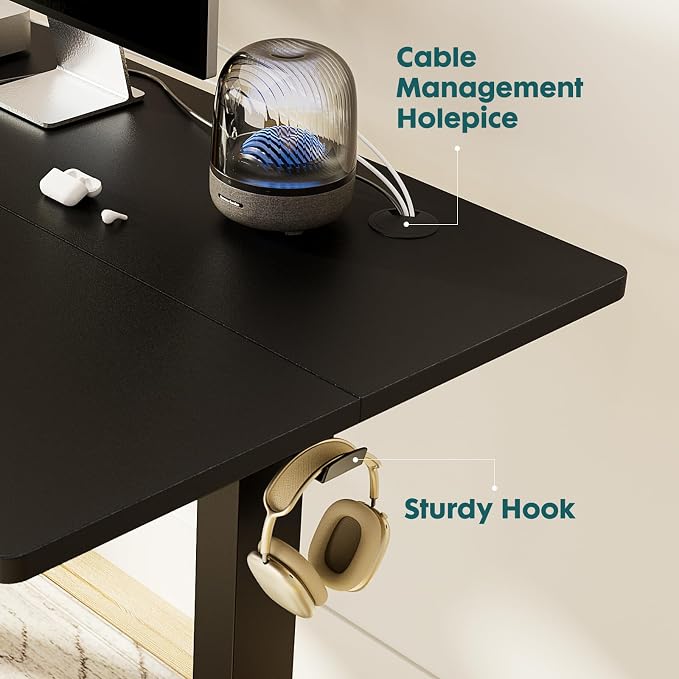 Sweetcrispy Electric Standing Desk Adjustable Height, 63x24 Inch Sit Stand Up Home Office Desks Memory Computer Workstation PC Work Table with Preset Splice Wood Board Metal Frame, Black