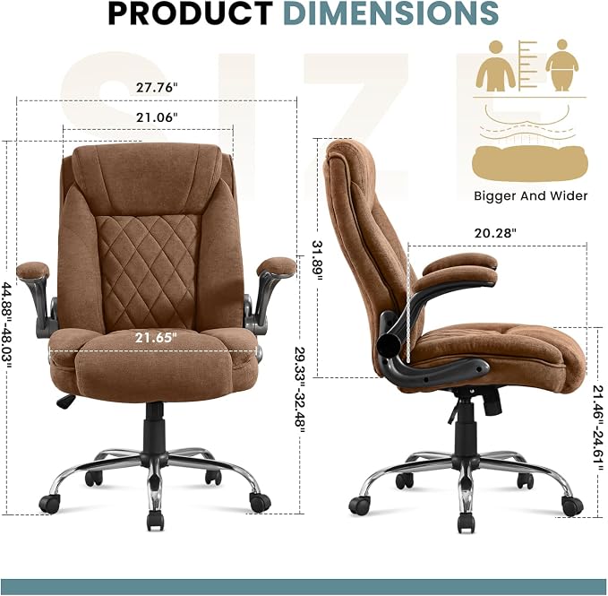 Big and Tall Office Chair 550lbs Heavy Duty Executive Fabric Office Chair with Adjustable Height, Flip-Up Armrests, Wide and Thick Seat Cushion, Comfy Chair for Heavy People, Ideal for Office Work