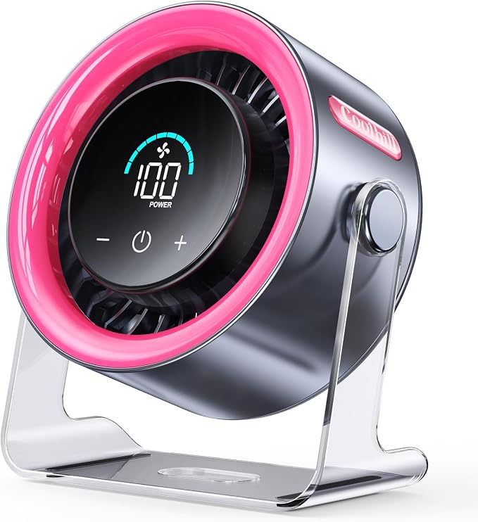 USB Desk Fan for Bedroom: 100 Speeds Digital Display Quiet Portable Fan with Turbo Airflow, 120° Rotating Small Rechargeable Battery Desktop & Wall-Mounted Fans for Bedroom Home Office