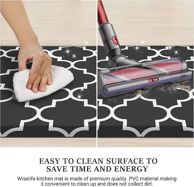 WISELIFE [Kitchen] [Mat] Cushioned Anti-Fatigue Rug, 17.3"x 39", Non Slip Waterproof, Heavy Duty PVC Ergonomic Comfort For Floor Home, Office, Sink, Laundry,Black