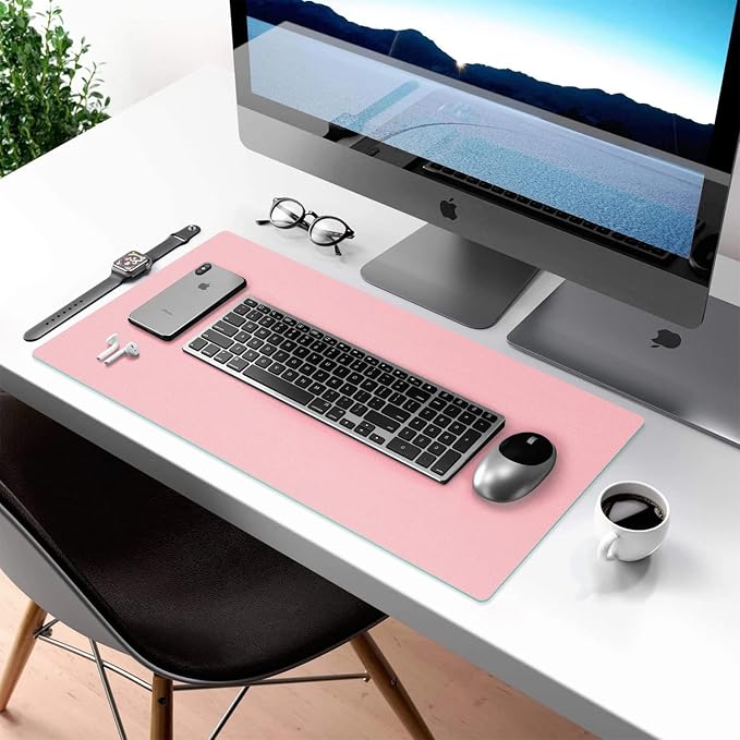 Desk Mat Large Protector Pad - Multifunctional Dual-Sided Office Desk Pad,Smooth Surface Soft Mouse Pad, Waterproof Desk Mat for Desktop, Pu Leather Desk Cover for Office/Home(Pink, 36" x 17")