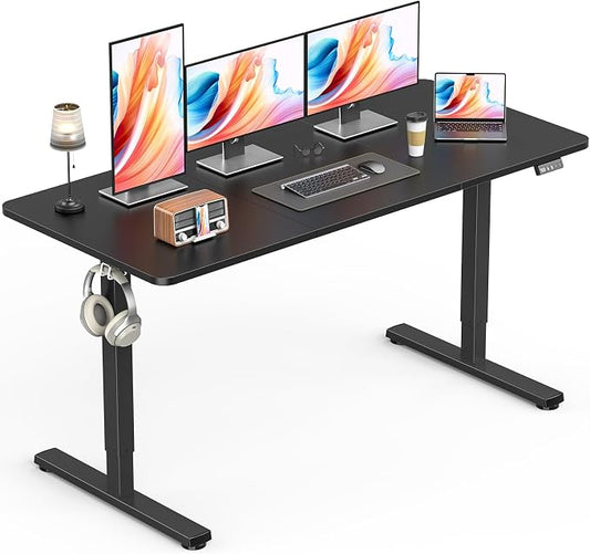 Large Electric Standing Desk, Gaming Desk, 55 x 24 Inch, Black | Height Adjustable Computer Desk with Smart Controller, Sit and Stand Up Table for Home, Office, Work, Study, Writing