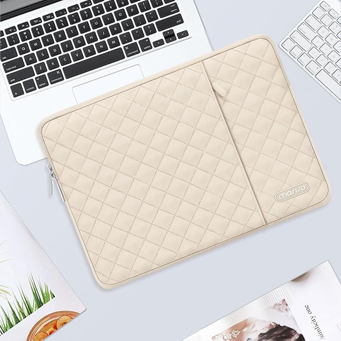 MOSISO Laptop Case 13 inch, 13 inch Laptop Sleeve Compatible with MacBook Air M4 M3 M2 M1 2025-2018/Pro M2 M1 2025-2016, Square Quilted Vertical Computer Bag with Pocket&Small Case, Sand