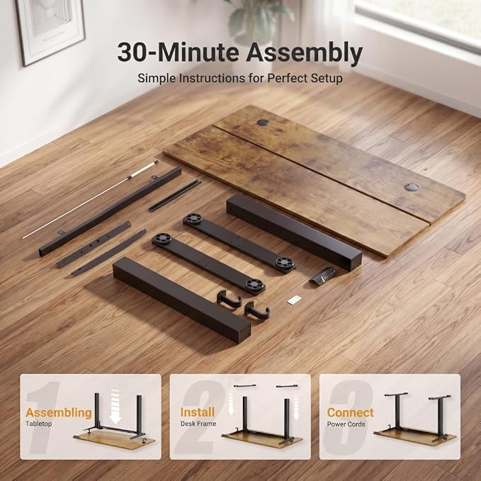 Claiks Electric Small Standing Desk, 35x20 Inch, Rustic Brown | Adjustable height for sit-stand, 156lbs capacity, scratch-resistant surface, 3 memory presets, cable management & hook.