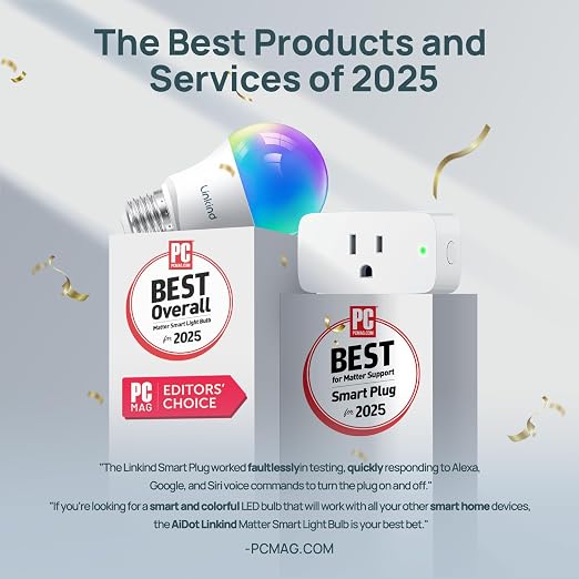 Linkind Matter Smart Plug, Work with Apple Home, Siri, Alexa, Google, SmartThings, Smart Outlet 15A/1800W Max, Smart Home Automation, APP Remote Control,Timer&Schedule, 2.4G Wi-Fi Only, 2 Pack
