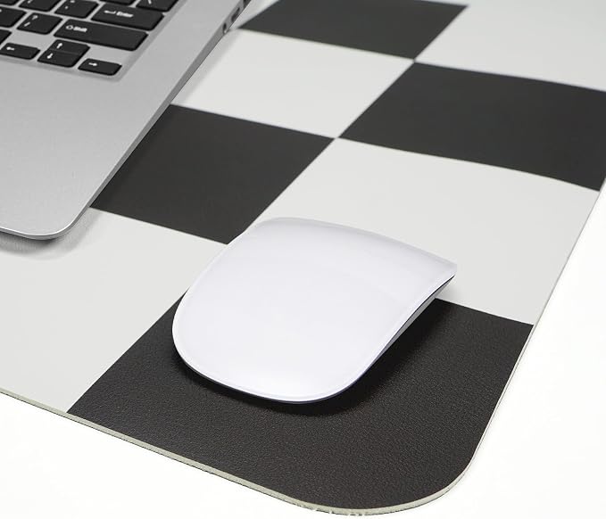 Non-Slip Checkered Desk Mat, 31.5"x12", White Black | Waterproof PU Leather, Large Blotter, Easy Clean, For Work/Home/Decor