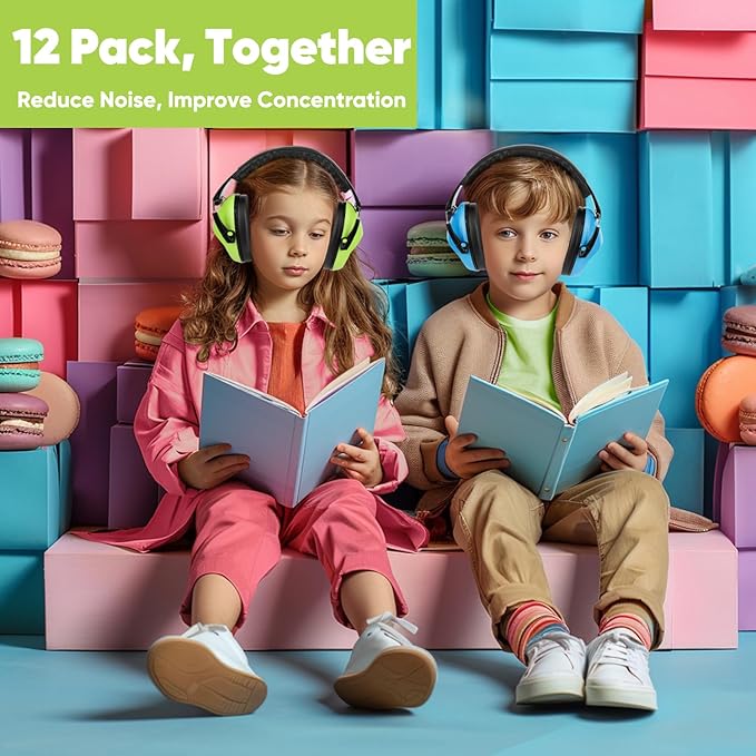 12 Pack Noise Canceling Headphones for Kids, Kids Ear Protection Earmuffs for Autism, Toddler, Children, Noise Cancelling Headphones Sound Proof Earmuffs for Concerts, Air Shows, Fireworks