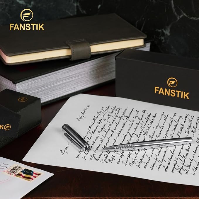 FANSTIK Customized Silver Luxury Rollerball pen, fancy gift set for women, Chrome Finish, Professional executive pen gift set for men (Lux Custom-Rollerball Silver)