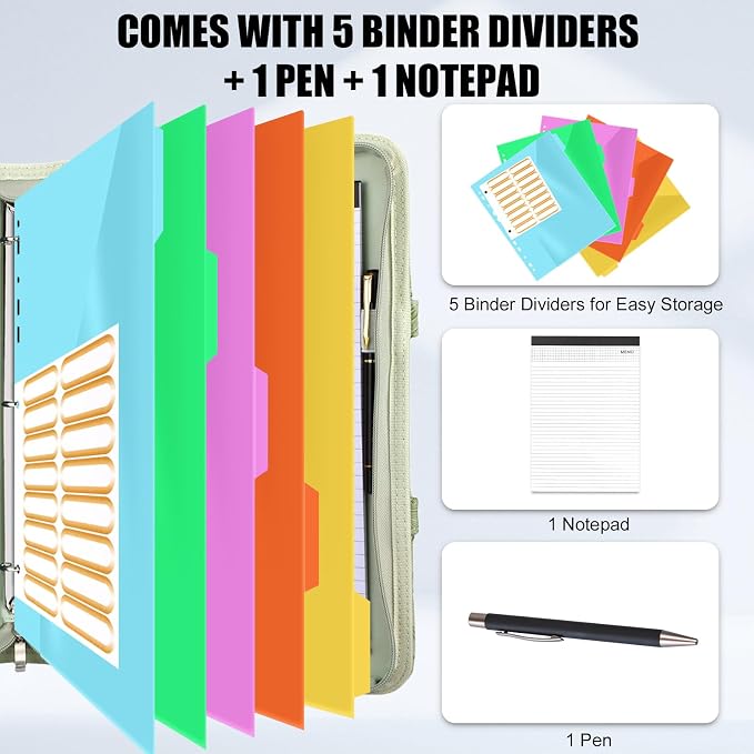 Portfolio Binder - 3 Ring Binder with Magnetic Handle, Vegan Leather Business Padfolio Folder with Notepad, Includes 5 Dividers with 10 Pockets for Documents Files