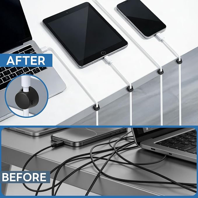 Mini Magnetic Cable Clips, 12 Pack Self Adhesive Cord Holder Black | Under Desk Cable Management, Strong Adhesive Removable Cord Organizer for Home Nightstand Car, Office Accessories