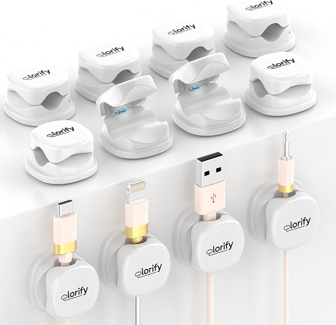 12 Pack Spring Cable Clips, White Adhesive Cord Organizer for | Desk, Phone Charging Cords Holder, Car Cable Management, Cable Clips for Computer & Nightstand Charger Clips