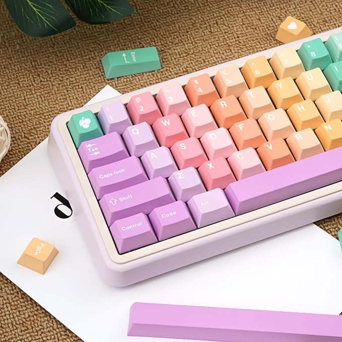 Custom Rainbow Color Keycaps, 150 Keys PBT Keycap Cherry Profile, Dye-Sublimation Colorful Keycaps for 61/64/68/84/87/100/104/108 Cherry MX Mechanical Keyboards