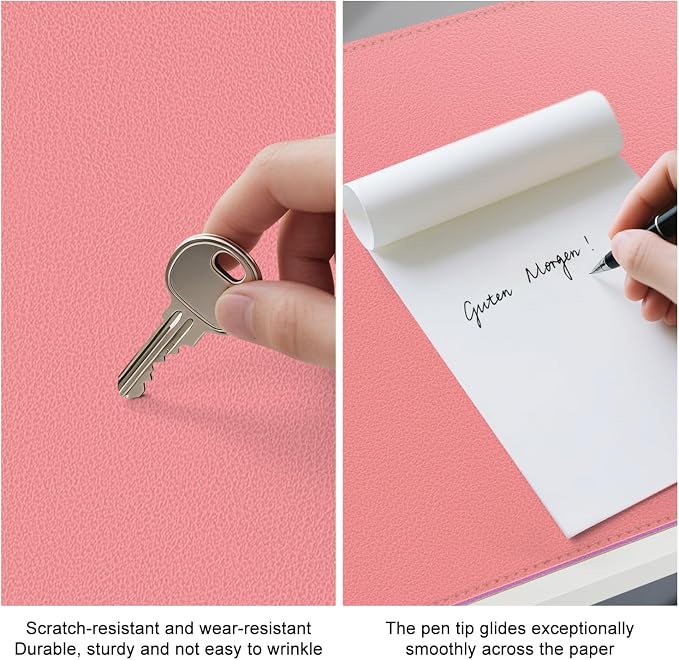 Dual Sided Leather Desk Mat - Waterproof Desk Pad - Ideal for Large Mouse Pad and Desk Mats on Top of Desks (Pink, 25"*13")